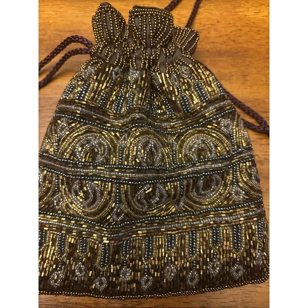 Beautiful beaded drawstring shoulder bag